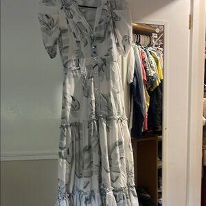 Elegant White and Gray Women's Dress